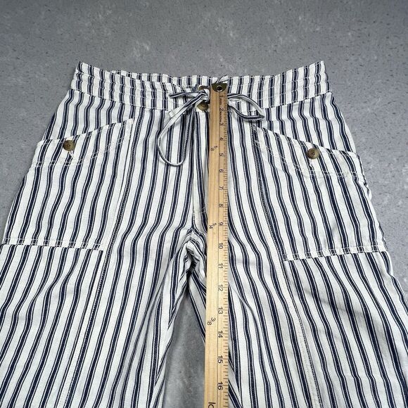 American Eagle Pants Size 10 Blue Striped High Waisted Tapered Leg Cotton - Picture 7 of 10